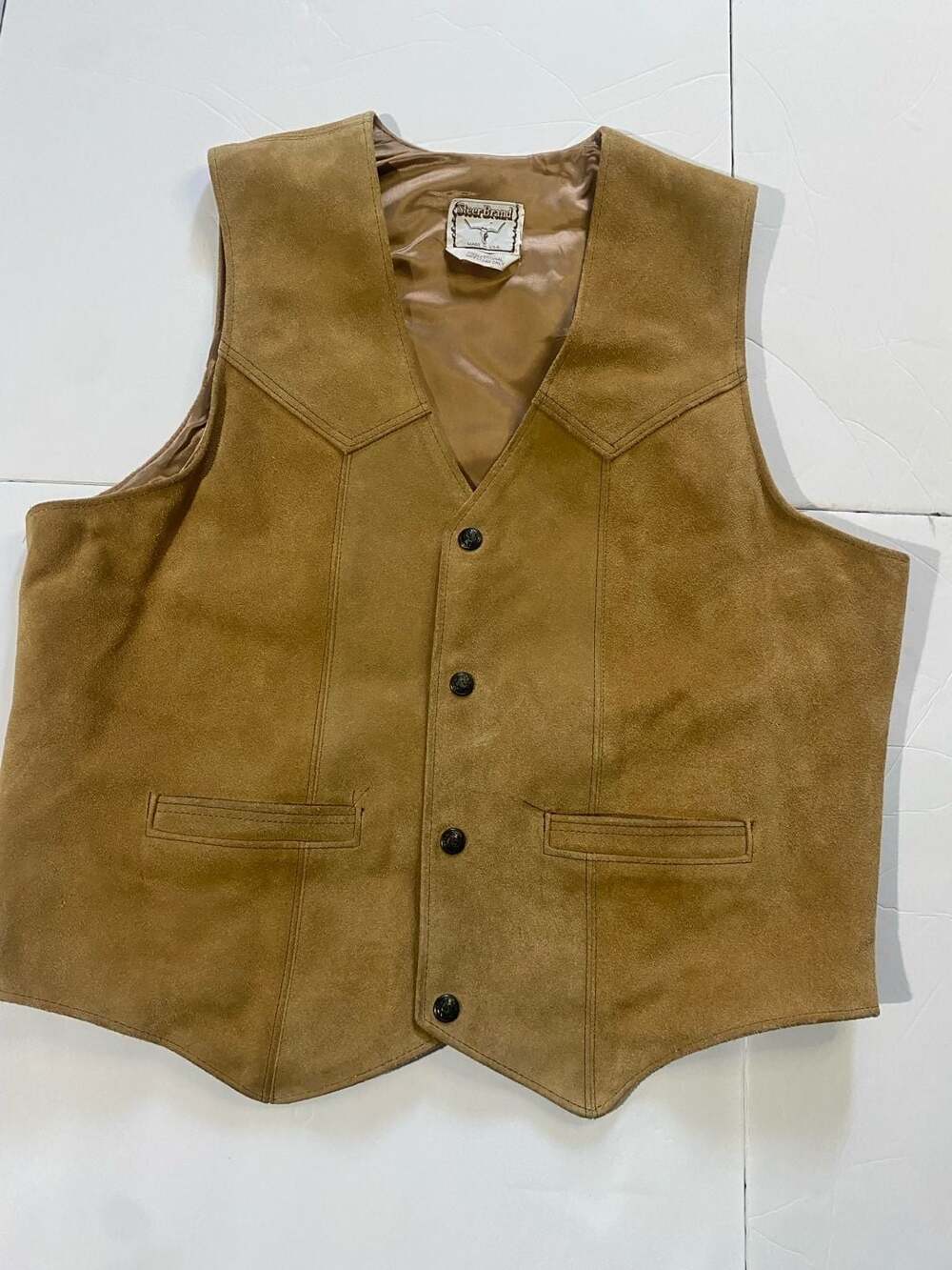 Vintage Steer Brand Western Suede Leather Vest